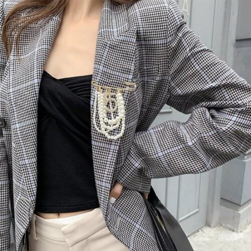 SHIFEEL 2019 New Fashion Popular Number 5 Pendant Pearl tassel Big Pin Temperament Personality Boutonniere Brooch Women Jewelry