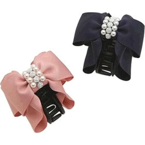 Women Girls Elegant Bowknot Bow Rhinestone Pearl Barrette Hair Claw Clamps Hair Hair Clip Claws Solid Color Accessories Hairpin