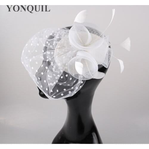 NEW Fashion Lady Feather Fascinator Flower Dot Veil Hat Hairband Wedding Hair Accessories Party Headdress Craft Millinery
