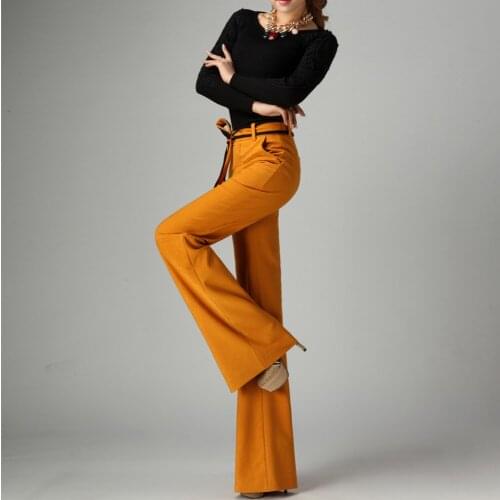 2020 Spring Winter Women Long Pants Office Style High Quality Polyester Pantalones De Mujer Woman Wide Leg Trousers K01