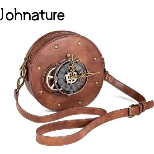 Johnature Retro Circular Women Shoulder Bags 2020 New Steampunk Style High Quality Pu Leather All-match Female Messenger Bag
