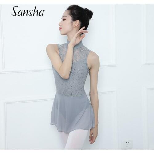 Sansha Ladies Ballet Dance Performance Costume Sleeveless High-neck Dancing Leotard Women Shining Lace Training Dress 53BO1006P