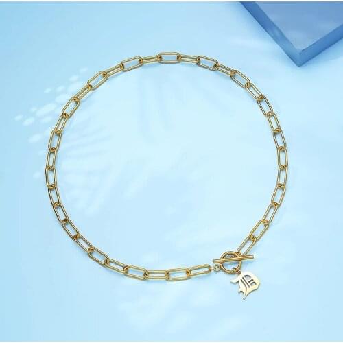 Gothic Initial Alphabet Letter Necklace Stainless Steel Toggle Necklace For Women Metal Alphabet Letter Choker Collier