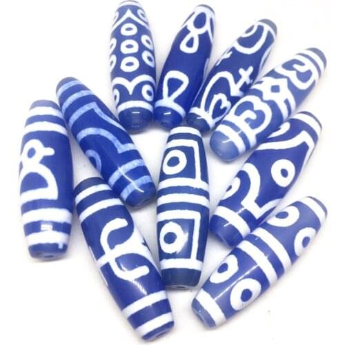 10pcs/lots Magic Natural Blue Agate Stone Tibetan Dzi Beads 14.5mm*46mm for Bracelet and Necklace making Free Shipping