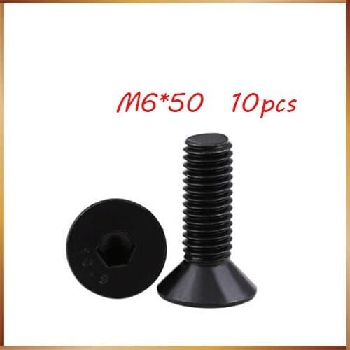 10pcs m6x50 mm M6*50 mm flat head countersunk head black Steel Hex Socket Head Cap Screw nails,bolts