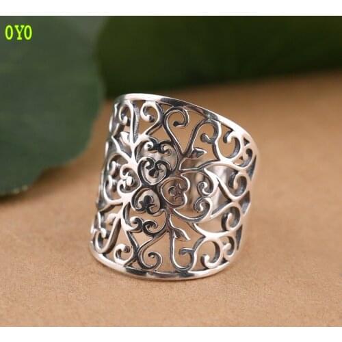 100%925 silver cutout fashion carved retro exaggerated personality large ring