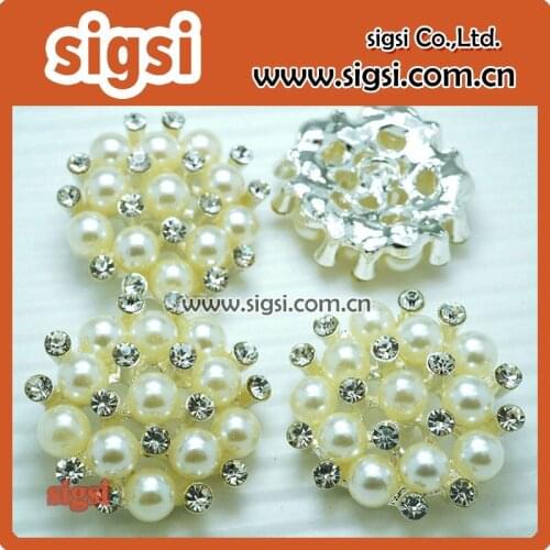100pcs 26mm Beautiful Silver Plated Faux Pearl Clear Rhinestone Brooches
