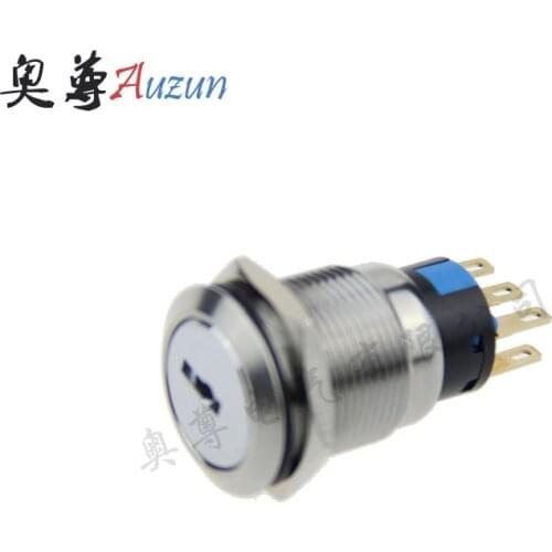 19 mm metal knob switch 3 file normally open 2 long closed with the key switch waterproof rust stainless steel button