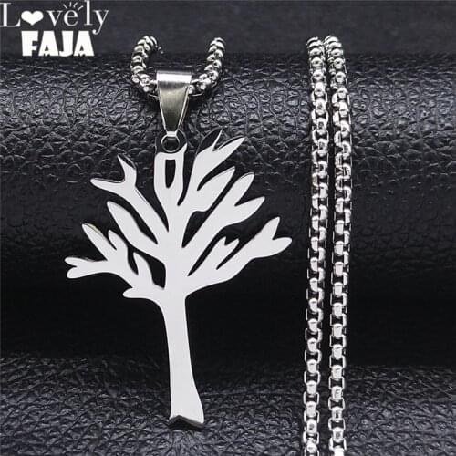 2021 Punk Tree of Life Stainless Steel Necklace Chain for Women/Men Silver Color Necklaces Jewelry collier homme N4506S03
