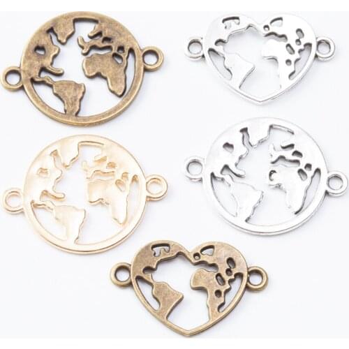 40/60 pieces of retro metal zinc alloy Double Hanging Earth Map pendant for DIY handmade jewelry necklace making 7246-7248
