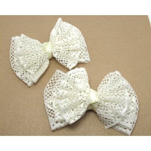 5 1/8 Inches Lace Bow|Stripy Hair Bow|Clothing Supplies|Butterfly Bow Clip Barette|Custom Make|Embellishment