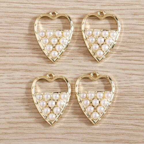 5pcs 15*21 Love Heart Charms Pendants for Making Necklace Earrings Imitation Pearls Handmade DIY Jewelry Craft Accessories