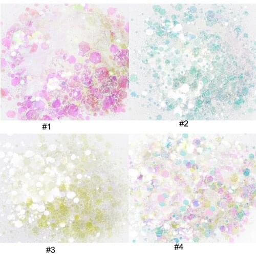 50g/bag Mixed Size 0.2-2mm Nail Glitter Powder Colorful white Sequines Body Decor Beauty Makeup Face Body Hair Glitter 4Color