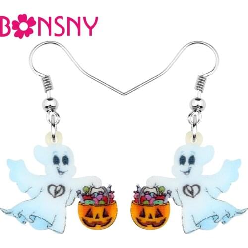 Bonsny Acrylic Halloween Ghost Pumpkin Demon Earrings Drop Dangle Festival Jewelry Girls Lady Teens Fashion Charms Gift 2019 New