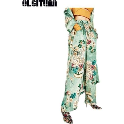 New Fashion 2020 Women Vintage Print Wide Leg Pants Casual Loose High Waist Ladies Trousers Mujer Pants PT142