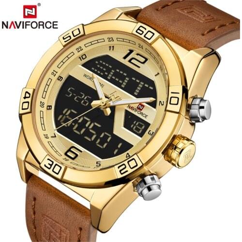 Men Watches NAVIFORCE Top Brand Luxury Leather Sports Wrist Watch Men Waterproof Military Quartz Digital Clock Relogio Masculino