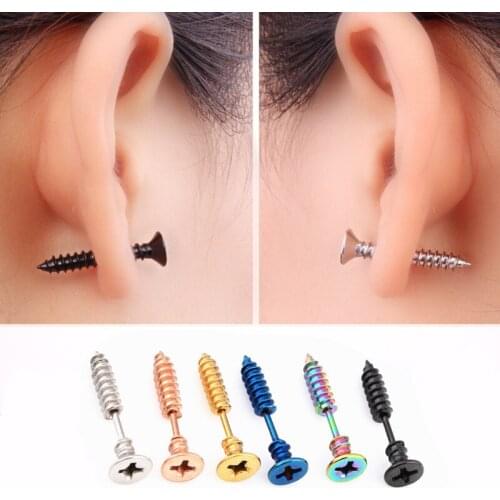 Punk Black Multiple Styles Stainless/Titanium Steel Stud Earrings For Men and Women Gothic Street Pop Hip Hop Ear Jewelry