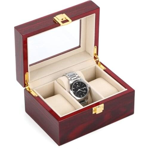 3 Slots Wood Watch Display Boxes Case Light Red Storage Watches Organizer New Jewel Storage Gift Box Holder