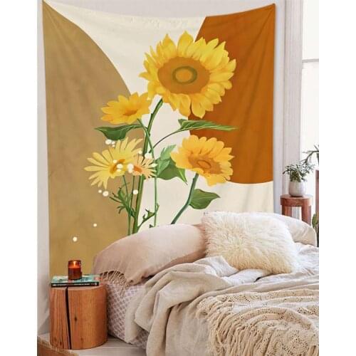 Ins Sunflower Moon Tapestry Wall Hanging Nordic Home Decor Background Cloth Painting Simple Decorative Blanket Fabric Bedroom