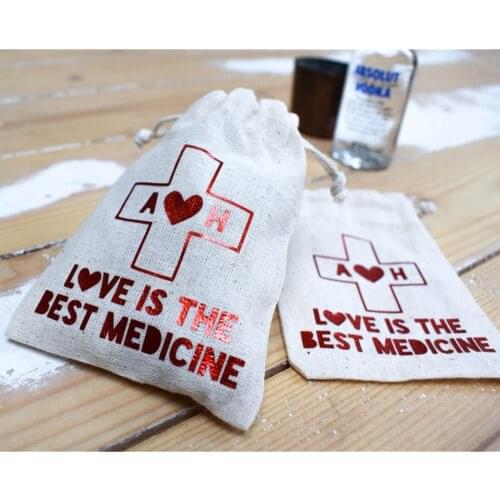 Personalised WEDDING Bridesmaid HANGOVERS KIT hessian bag In holographic silver glitter gift bag Cotton Survival Recovery Kit