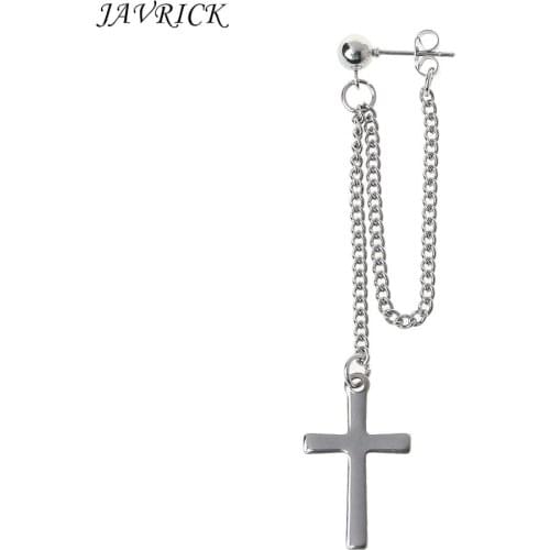 JAVRICK Titanium Steel Korean Bangtang Boys Cross Leaf Pendant Double Chain Earring
