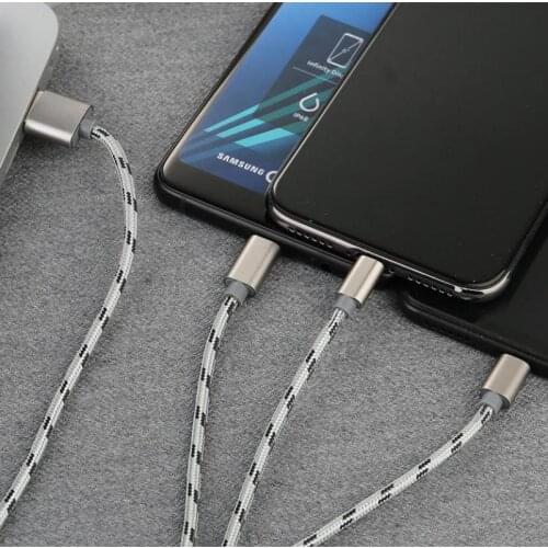 Data cable three in one USB fast charging cable for iphone Android type-c multi-function charging cable wearing 1m portable