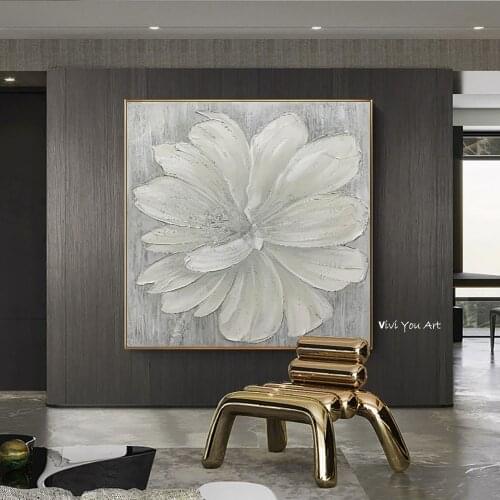Picture Wall Decor Home Canvas Wall Art Bedroom Decor Hand Painted Oil Painting on Canvas White Flowers Art for Living Room Tree