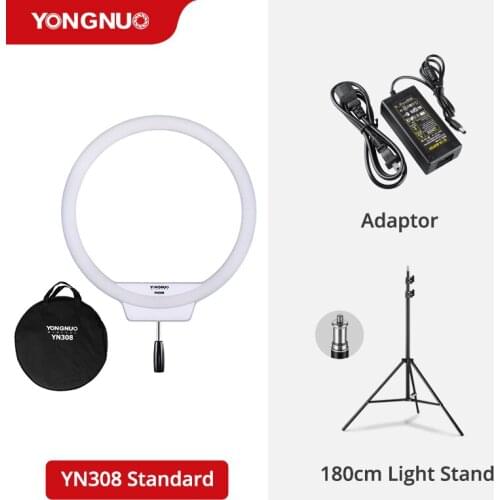 YongNuo YN308 Selfie Ring Light 3200K~5500K Bi-Color Temperature LED Video Light Wireless Remote CRI95 with Handle Grip