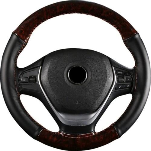 DIY Car Braid Leather with Wood Steering Wheel Cover Hand Sewing Auto Wheels Covers Case with Needle and Thread Universal