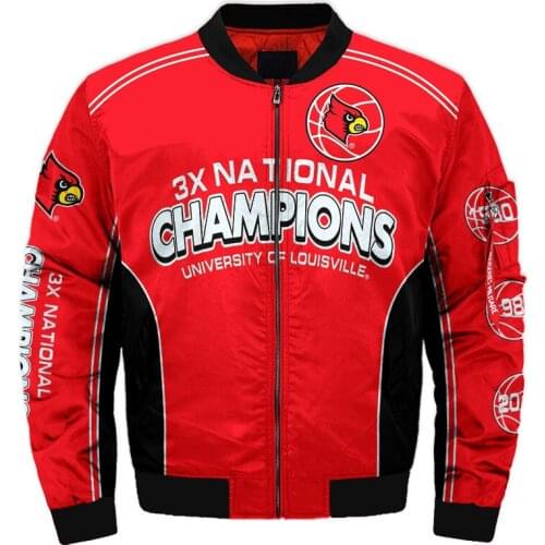 Graffiti letters cartoon bird print red casual bomber jacket