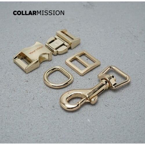 Metal buckle+Tri-Glid+D ring+metal dog clasp/set) Retailing engraved 15mm gold for DIY pet collar high quality DIY accessories