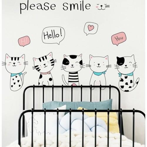 Cartoon Cat Combination Wall Sticker Bedroom Living Room Kids Rooms Decoration For Nursery Wallpaper Home Decor Stickers