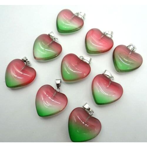 Natural stone Quartz Crystal Turquoises Titanium Crystal Heart-shaped pendant for diy Jewelry making necklace Accessories12PCS