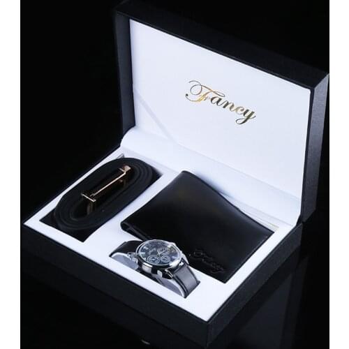 New Fashion Mens Gift Set Business Quartz Watch Belt Wallet Suit For Men Husband Father Friend Birthday Gifts Box Drop Shipping