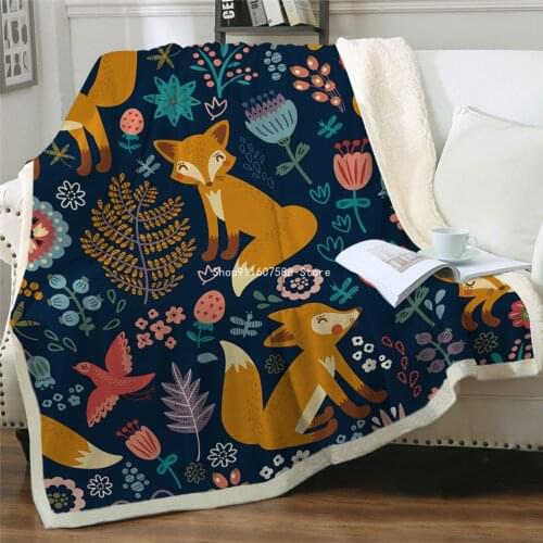 Fox Sherpa Blanket Cartoon Animal Bedspreads Leaf Flower Cute Plush Throw Blanket for Kids Bed Couch Sofa Paisley Bedding