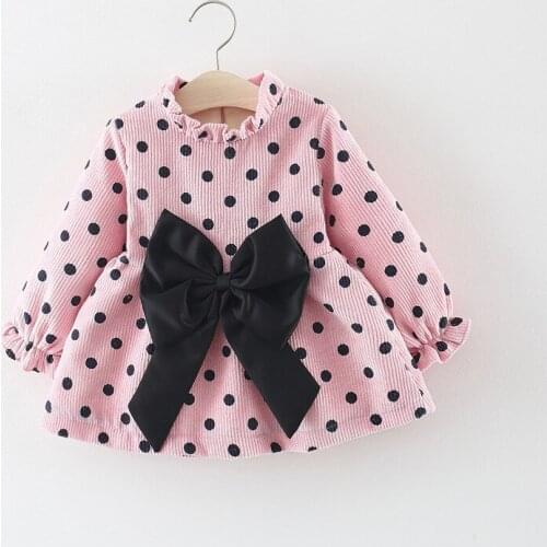 Toddler Baby Girls Autumn Wear Princess Dresse Dot Ruffle Long-Sleeves Dress with Bowknot Infant Clothing Newborn Outfits