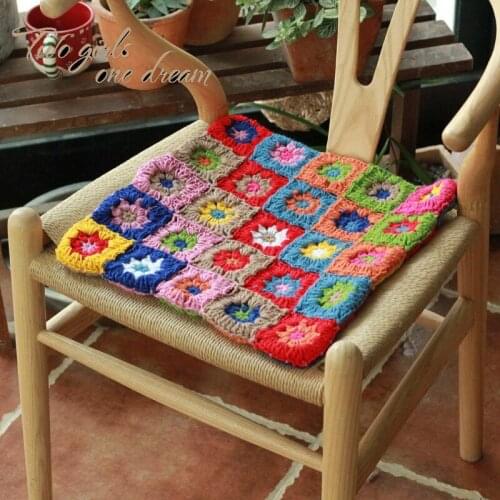Original 40*40cm Handmade Crochet Chair Cushion Square Suitable DIY Sofa Mat National Traits Countryside Home Decorate Prop