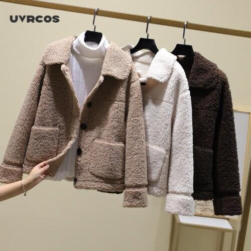 UVRCOS Autumn and Winter Young Grain Sheep Cashmere Coat Women Composite Fur Integrated Lamb Hair Short Fur Coat
