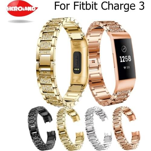 Crystal Rhinestone Watch Band Luxury Stainless Steel Bracelet Strap Watch Bands For Fitbit Charge 3 Strap Replacement Band Wrist
