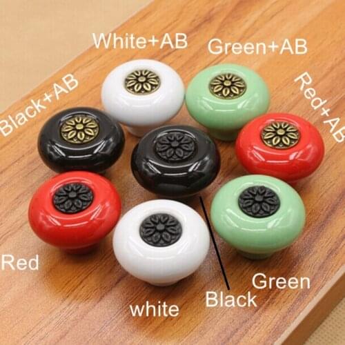 Red green white black ceramic ktichen cabinet drawer pulls knobs 32mm ceramic children room furniture handles pull knob