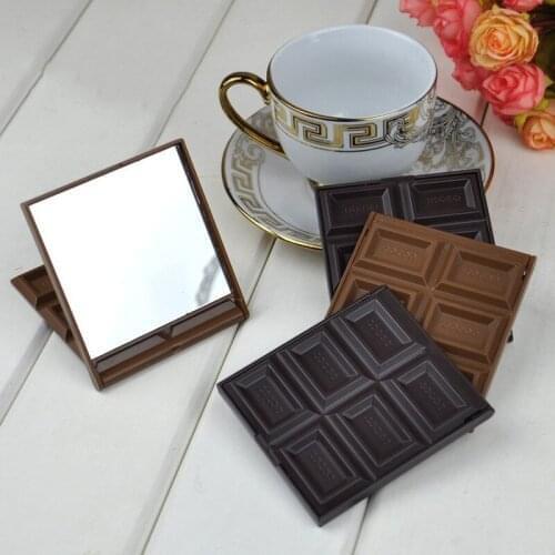 TY98 Pcs Foldable Lovely Mini Makeup Mirror Chocolate Cookie Shaped Square Pocket Mirror Glass for Women Girl