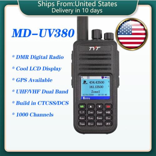 TYT MD-UV380 DMR Radio Digital Walkie Talkie VHF UHF Dual Band GPS LCD Display DMR Ham Radio 1000 Channels Radio