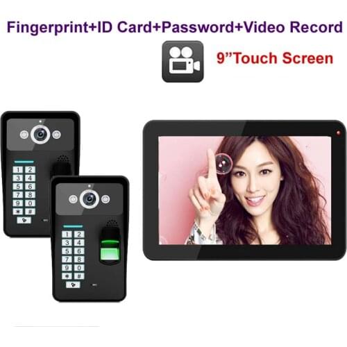 MOUNTAINONESecurity intercom 9"Touch Key Video Door Phone with Video Recording,1000TVL Outdoor Camera Fingerprint FRID Panel 2V1