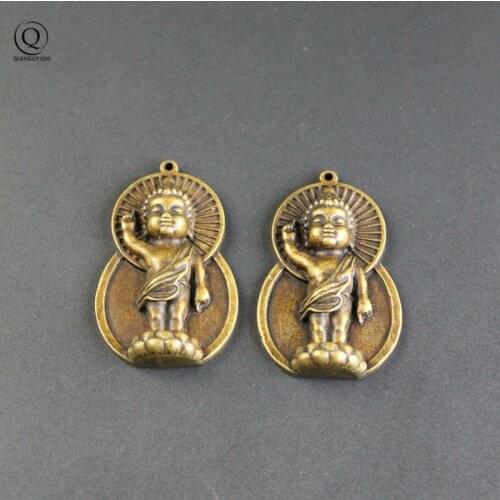 Vintage Retro Solid Brass Baby Buddha Statue Pendant gourd Lucky Key Chain Lanyard Hanging Jewelry Necklace Fashion Gifts