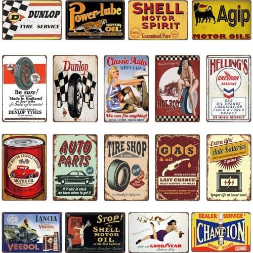 GAS Motor Oil Antique Tin Signs Vintage Garage Man Cave Retro Posters Bar Pub Wall Decor 20X30cm
