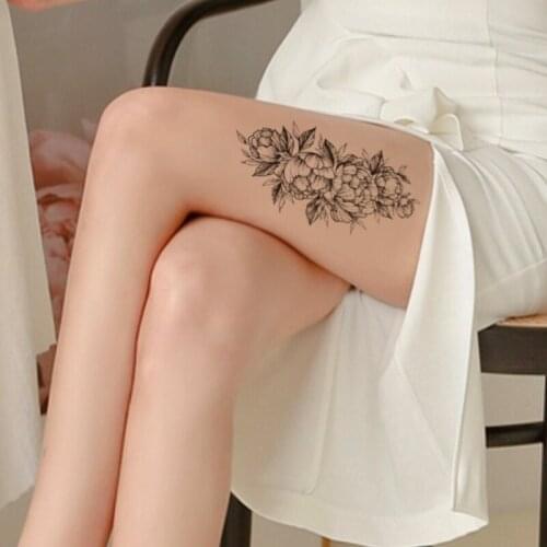 Plain Flowers Waterproof Temporary Tattoo Stickers Black Peony Branches Leaves Fake Tattoos Flash Tatoos Arm Body Art for Women