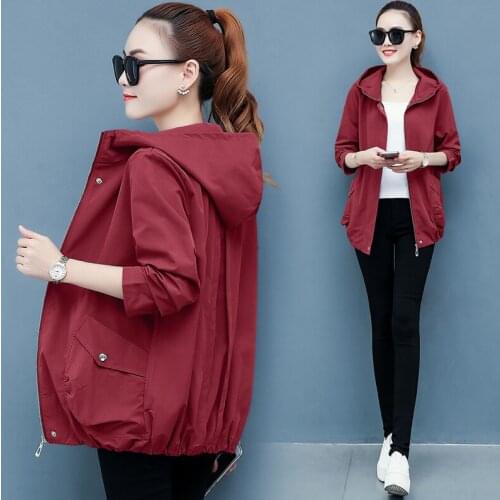 Plus Size Women Coat Loose Jacket 2020 Spring Autumn Korean Hooded Zipper Thin Coat Women Clothes Fashion Short Outerwear G317