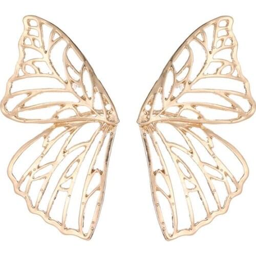 2019 New Gold Color Hollow Butterfly Earrings Elegant Big Fan Shaped Metal Women Stud Earrings Fashion Jewelry Accessories
