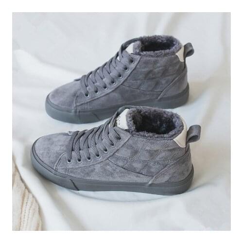 Winter Shoes Women Short Plush Lined Solid Color Ankle High Women Booties Fur Lining Warm Sneakers Girls Lace Up 2020 New 35-40