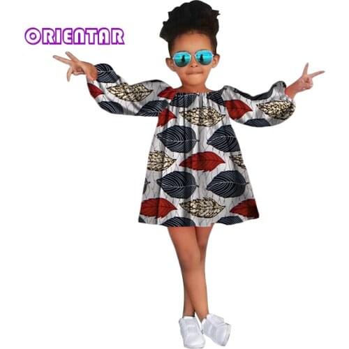 Cute African Dress for Kids Girl African Print Long Sleeve Dresses Baby Girl Party Fashion Bazin Riche African Clothes WYT225